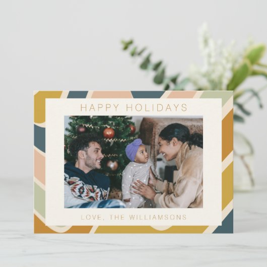 Earthy Boho Abstract Swirl Pastel Aangepaste foto Feestdagenkaart (Staand voorkant)