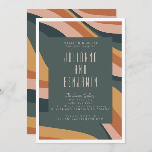 Earthy Boho Abstract Wavy Lines Terracotta Wedding Kaart (Voorkant / Achterkant)