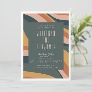 Earthy Boho Abstract Wavy Lines Terracotta Wedding Kaart