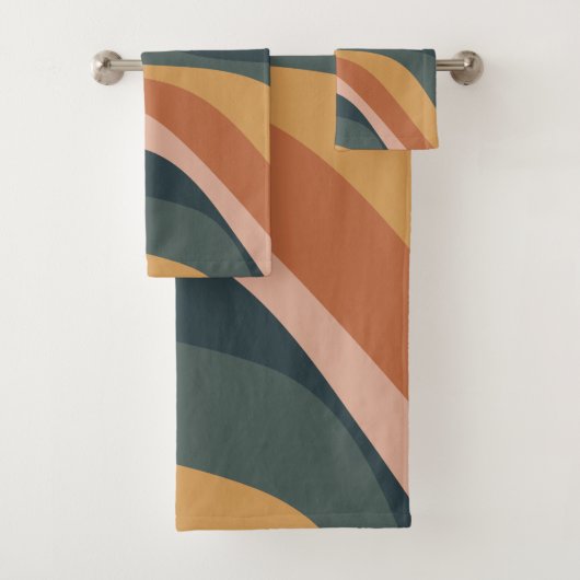 Earthy Boho Abstract Wavy Swirl Lines Terracotta Bad Handdoek (Insitu)