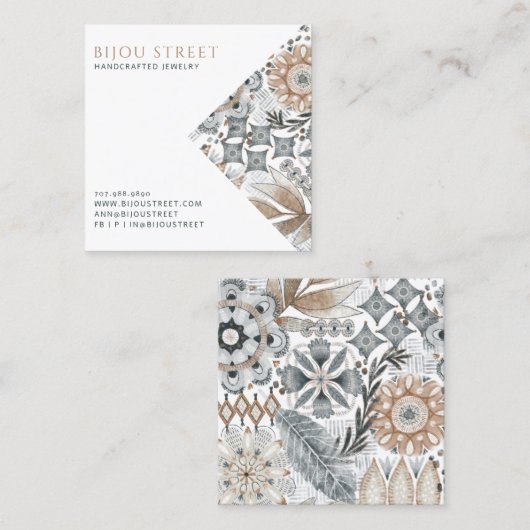 Earthy Boho Abstracte sieraden ontwerper Vierkante Visitekaartje (Voorkant / Achterkant)