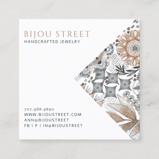 Earthy Boho Abstracte sieraden ontwerper Vierkante Visitekaartje (Voorkant)