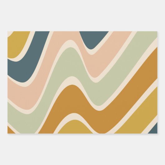 Earthy Boho Abstracte Wavy Swirl Lines in Pastels Inpakpapier Vel (Voorkant 2)