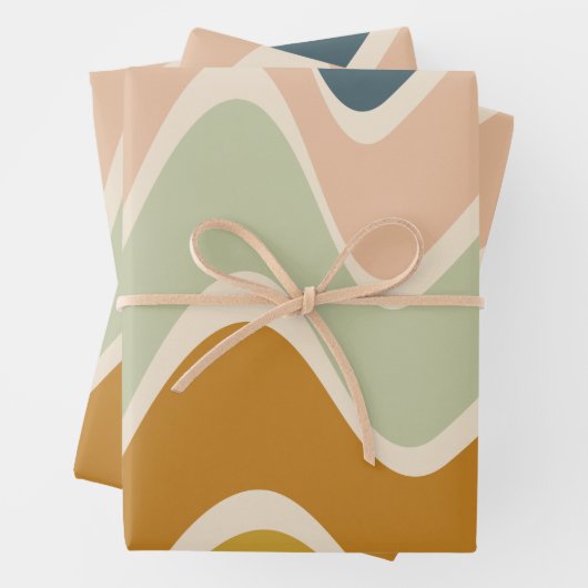 Earthy Boho Abstracte Wavy Swirl Lines in Pastels Inpakpapier Vel (In situ)
