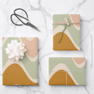Earthy Boho Abstracte Wavy Swirl Lines in Pastels Inpakpapier Vel