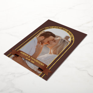 Earthy Boho Arch Foto Jewish Chuppah Hebrew Folie Uitnodiging
