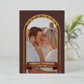 Earthy Boho Arch Foto Jewish Chuppah Hebrew Folie Uitnodiging (Staand Voorkant)