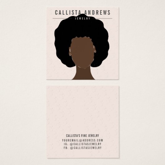 Earthy Boho Black Hair Girl-kaart Vierkante Visitekaartjes (Voorkant /achterkant)