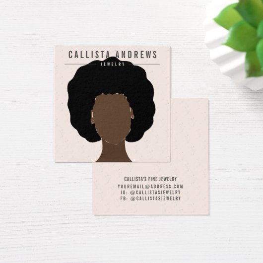 Earthy Boho Black Hair Girl-kaart Vierkante Visitekaartjes (Bureau)