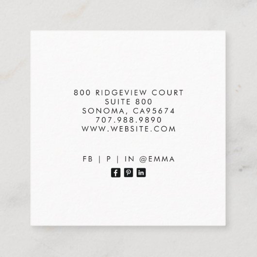 Earthy Boho Brown Zwart Tropische Bloemen Vierkante Visitekaartje (Achterkant)