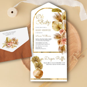 Earthy Boho Floral Arch Dried Palm Baby shower All In One Uitnodiging