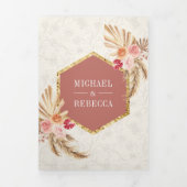 Earthy Boho Floral Pampas Cinnamon Roos Wedding Drieluik Uitnodiging (Cover)