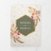 Earthy Boho Floral Pampas Sage Green Wedding Drieluik Uitnodiging (Cover)