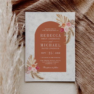 Earthy Boho Floral Pampas Terracotta Wedding Kaart