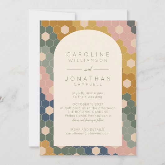 Earthy Boho Geometric Chic Modern Wedding Kaart (Voorkant)