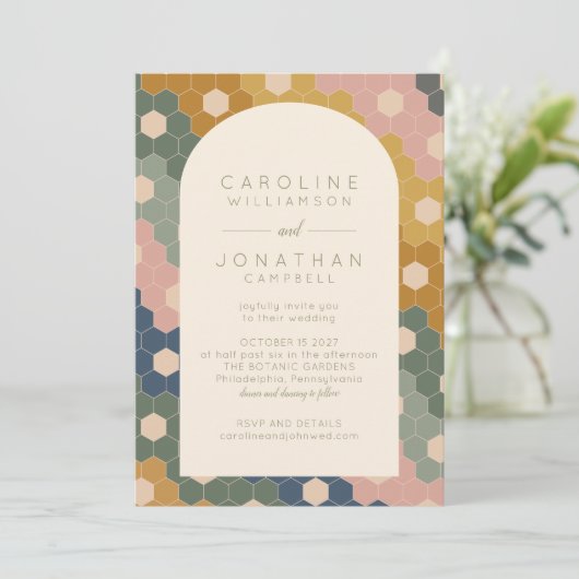 Earthy Boho Geometric Chic Modern Wedding Kaart (Staand voorkant)