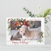 Earthy Boho Greenery Burgundy Beige Foto Feestdagenkaart (Staand voorkant)