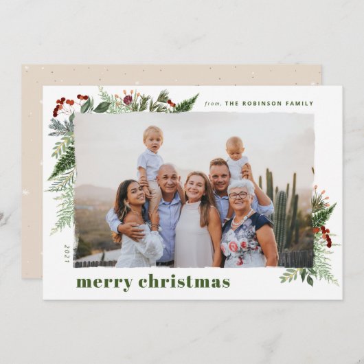 Earthy Boho Greenery Dry Brush Feestdagenkaart (Voorkant / Achterkant)