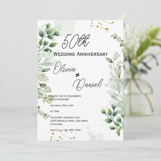 Earthy Boho Greenery Wedding Anniversary  Kaart (Staand voorkant)