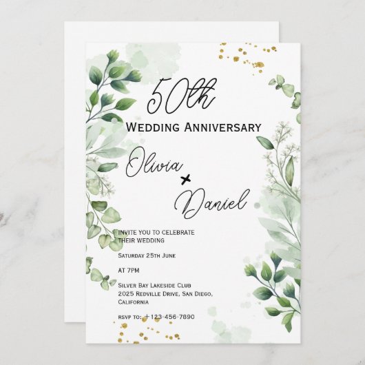 Earthy Boho Greenery Wedding Anniversary  Kaart (Voorkant / Achterkant)