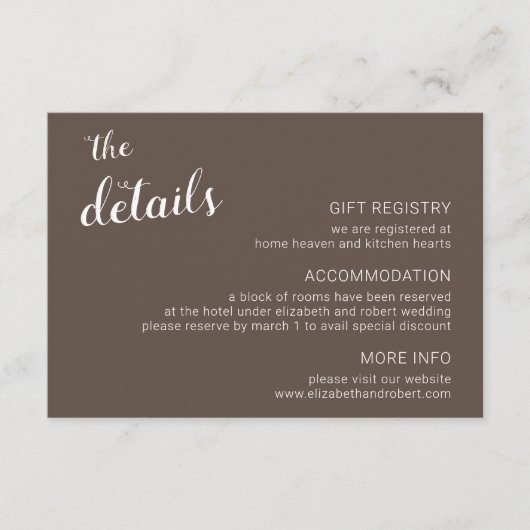 Earthy Boho Minimalist Script Calligraphy Wedding Informatiekaartje (Voorkant)