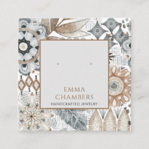 Earthy Boho Oorbel Display Kaart Vierkante Visitekaartje