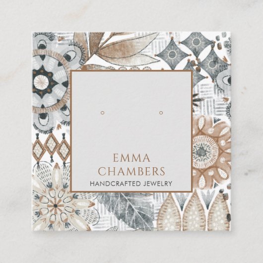 Earthy Boho Oorbel Display Kaart Vierkante Visitekaartje (Voorkant)