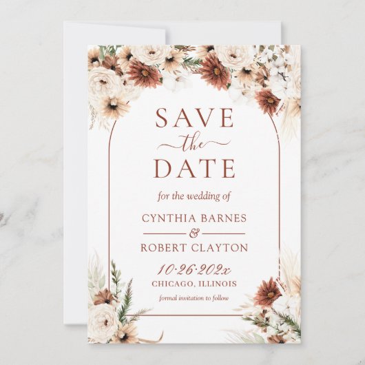 Earthy Boho Pampas Grass Floral Arch Foto Save The Date (Voorkant)