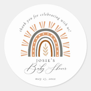 Earthy Boho Rainbow Dank u Baby shower Ronde Sticker