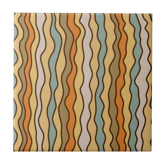 Earthy Boho Retro Wavy Stripe Tegeltje (Voorkant)