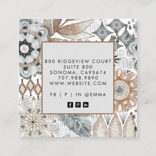 Earthy Boho Vierkante Visitekaartje (Achterkant)