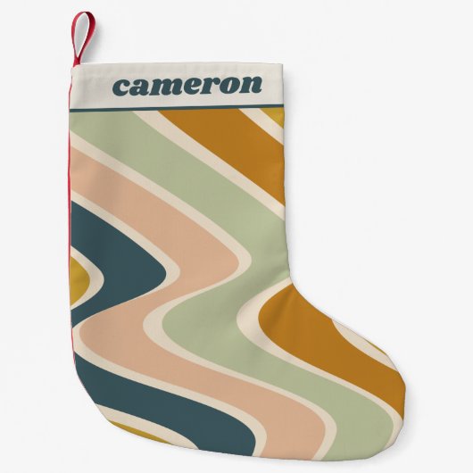Earthy Boho Wavy Lines Retro Pastels Personalized Kleine Kerstsok (Voorkant)