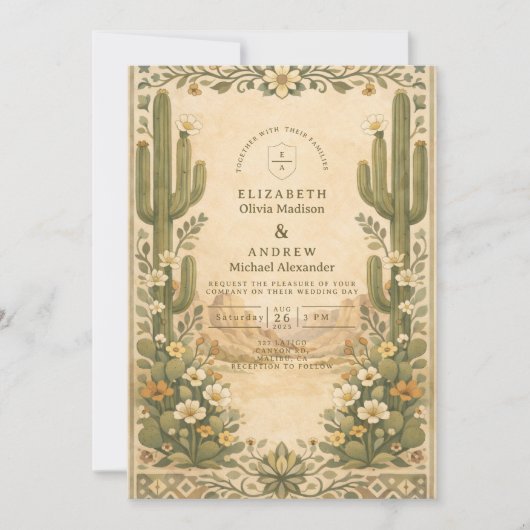 Earthy Botanical Desert Wedding Kaart (Voorkant)