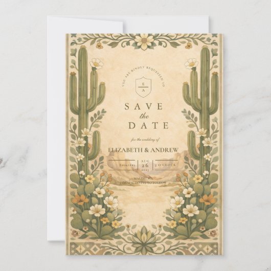Earthy Botanical Desert Wedding Save The Date (Voorkant)