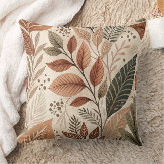 Earthy Botanical Leaf Throw Pillow Kussen