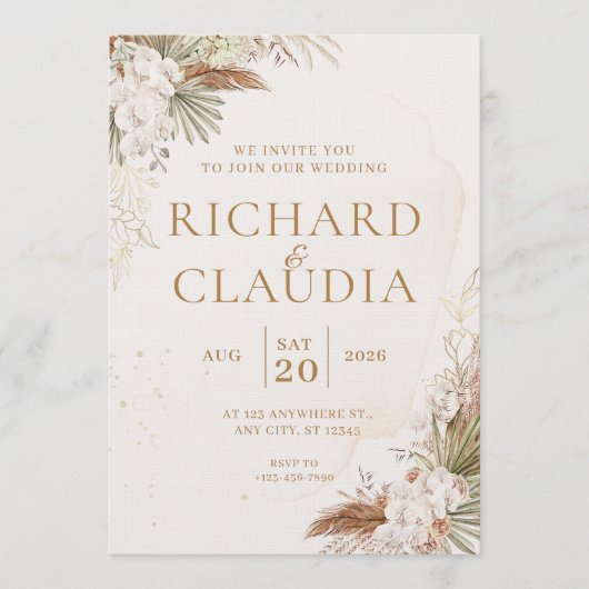 Earthy Botanical Wedding Invitation | Customizable Kaart (Voorkant)