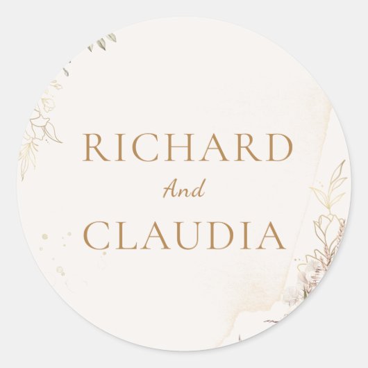 Earthy Botanical Wedding Invitation | Customizable Ronde Sticker (Voorkant)