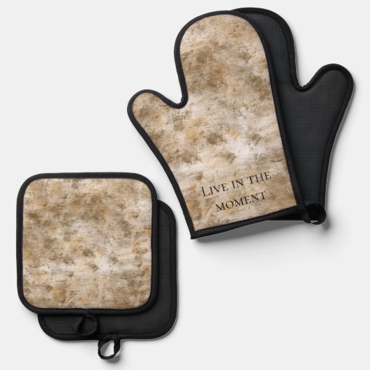 Earthy Brown Cream Sand Ovenwant & Pannenlap Set (Voorkant / Achterkant)