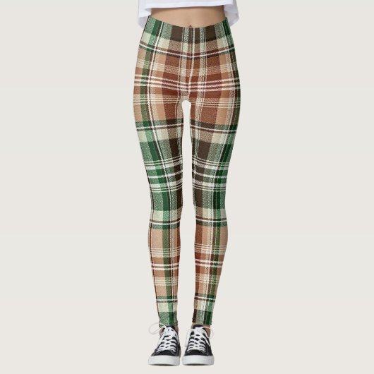 Earthy Brown Green Khaki Flannel Plaid Leggings (Voorkant)