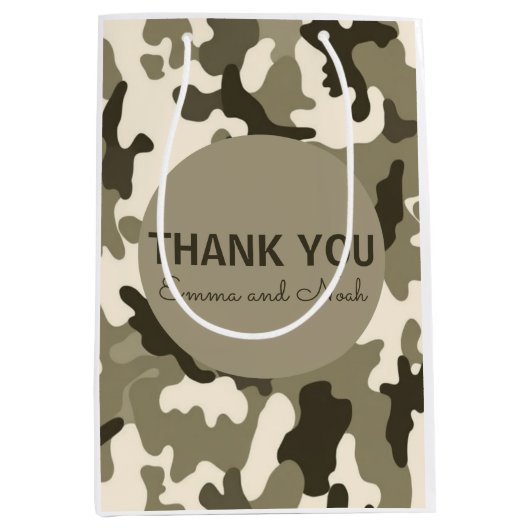 Earthy Brown & Tan Camouflage Dank u Medium Cadeauzakje (Voorkant)