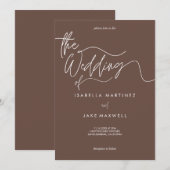 Earthy Brown & White Elegant Script Wedding Kaart (Voorkant / Achterkant)