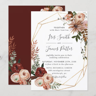 Earthy Burgundy Blush Oranje Greenery Fall Wedding Kaart