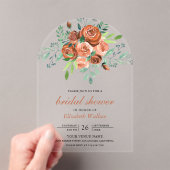 Earthy Burnt Orange Roses Bouquet Bridal Shower Acryl Uitnodigingen (Insitu (Draagbaar))