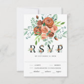 Earthy Burnt Oranje Roos Terracotta Floral Wedding RSVP Kaartje (Voorkant)