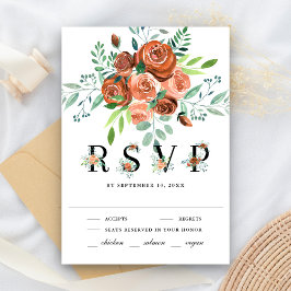 Earthy Burnt Oranje Roos Terracotta Floral Wedding RSVP Kaartje