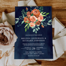 Earthy Burnt Oranje Rozen Floral Navy Blue Wedding