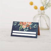 Earthy Burnt Oranje Rozen Floral Navy Blue Wedding Plaatskaartje (Voorkant)