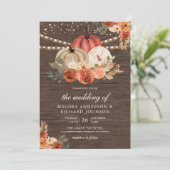 Earthy Burnt Sinaasappel Floral Pumpkin Wood Wedde Kaart (Staand voorkant)