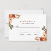 Earthy Burnt Sinaasappel Floral Terracotta Wedding RSVP Kaartje (Voorkant)
