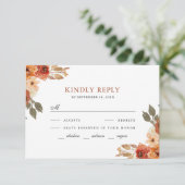 Earthy Burnt Sinaasappel Floral Terracotta Wedding RSVP Kaartje (Staand voorkant)